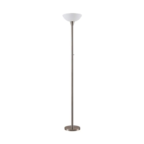 Lindby Stehlampe/Deckenfluter Metall Glas, Standleuchte Nickel satiniert Stehleuchte 1 flammig E27 Fassung max. 60W ohne Leuchtmittel