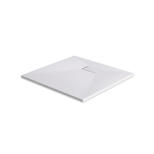 EMKE Duschwanne 90x90 cm Rutschfeste Oberfläche Duschtasse SMC Brausewanne Steinoptik Duschwannen 90 mm Abflussloch Eck-Duschwanne Weiß