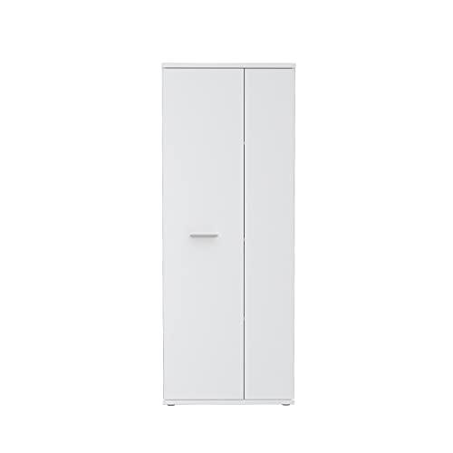 FORTE NET106 Schrank 70, Schuhschrank, Garderobenschrank, Abstellraum, Drehtürenschrank, 2-türig mit Einlegeböden, Weiß, 69 cm breit x 179 cm hoch x 35 cm tief