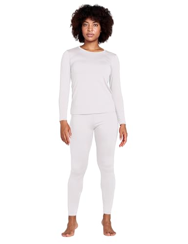 LAPASA Damen Innenfleece Thermounterwäsche Set, Thermooberteil & Thermohose Leggings Funktionsunterwäsche Sets, L17 Weiß, 100 Warm, L