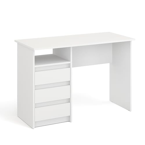 KOMTO Schreibtisch mit Schubladen - Bürotisch Computertisch Klein Arbeitstisch Büro PC-Tisch Kinderschreibtisch mit Stauraum | Moderner Schreibtisch Weiß | Oslo 110 x 50 x 74 cm