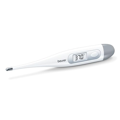 Beurer FT 09 Digital- und Körperthermometer, wasserdicht, LCD-Display mit Messbereich +/- 1 ºC, akustisches Signal, ohne Glas, Farbe Weiß