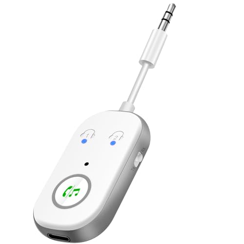Bluetooth 5.3 Adapter Transmitter, 2-in-1 Bluetooth Sender Empfänger Unterstützt 2 Kopfhörer Low Latency, 3,5mm AUX Klinke Transmitter Sender für TV, Handy, Autoaudiosysteme, Tablets（weiß）