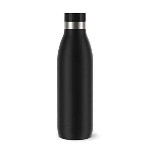 Emsa N31109 Bludrop Color Trinkflasche | 0,7 Liter | 100% dicht | Quick-Press Verschluss | Ergonomischer 360° Trinkgenuss |12h warm, 24h kühl | Edelstahl | Schwarz