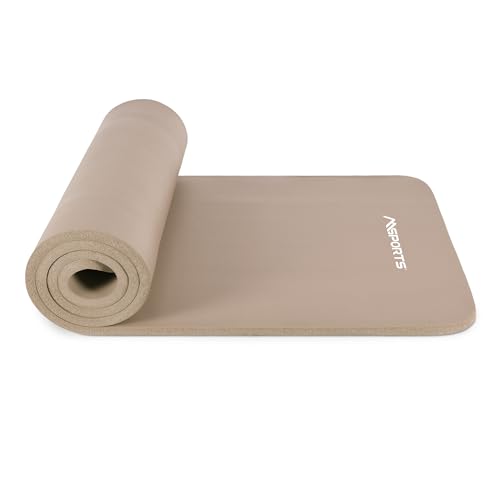 MSPORTS Gymnastikmatte Studio 183 x 61 x 1,0 cm Beige + Übungsposter und Tragegurte | Hautfreundliche - Phthalatfreie Fitnessmatte - sehr weich | Yogamatte