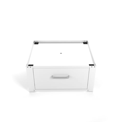 Wasophoogte® Waschmaschinen Untergestell mit Schublade - Waschmaschinenunterschrank - Waschmaschinen Podest - 31 cm Hoch - Weiß - Universell