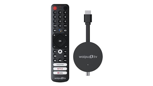 waipu.tv HYBRID Stick | Inkl. Fernbedienung mit Schnellwahltasten (mit TV-Steuerungstasten) | Fernsehen über WLAN, DVB-T2 und DVB-C | HDMI | 4K | HDR