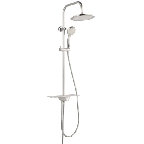 SCHÜTTE AQUASTAR Duschset Regendusche mit Ablage, Duschsystem mit 5-fach verstellbarer Handbrause, Duschsäule mit Duschkopf, Duschset in Chrom/Weiß