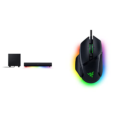 Razer Leviathan V2 - PC-Gaming-Soundbar Schwarz & Basilisk V3 - Kabelgebundene, anpassbare Gaming Maus mit Chroma RGB für PC/Mac Schwarz