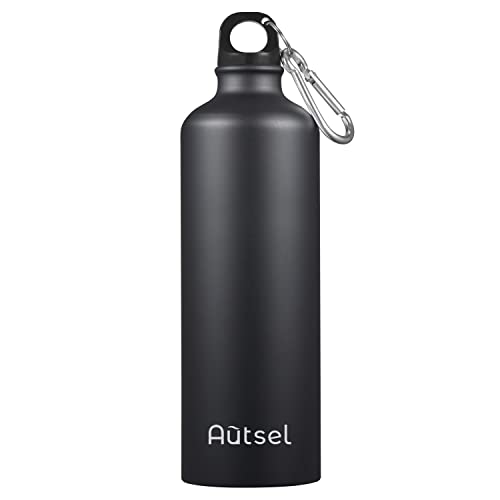 Autsel Sport Alu Trinkflasche 1L Metall Wasserflasche Flasche BPA-freie aus Aluminium Trinkflasche Einwandige Reiseflasche Fahrrad Outdoor Schwarz
