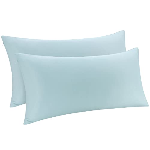 PiccoCasa Kissenbezug Bambus kopfkissenbezug 40x80cm kühlend Kissenbezüge 2er Set mit Reißverschluss atmungsaktiv Ultra weich Kühlkissen Schlafkissen Blaugrün 40x80cm