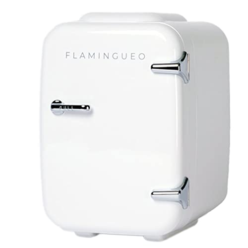 Flamingueo Kleiner Kühlschrank - Minikühlschrank 4L, Kleiner Kühlschrank für Zimmer, Kosmetik Kühlschrank 12/220V, Mini Fridge, Kühlen und Heizen, Tischkühlschrank