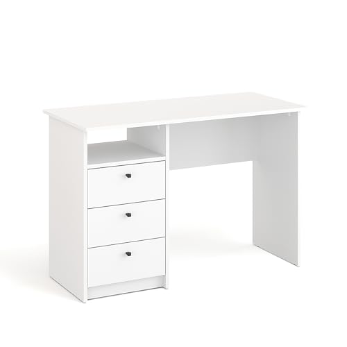 KOMTO Schreibtisch mit Schubladen - Bürotisch Computertisch Klein Arbeitstisch Büro PC-Tisch Kinderschreibtisch mit Stauraum | Moderner Schreibtisch Weiß | Oslo H 110 x 50 x 74 cm