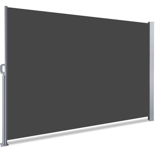 VOUNOT Seitenmarkise Ausziehbar für Balkon, Garten und Terrasse, Sichtschutz, Windschutz, Wasserdicht, Sonnenschutz, 160 x 300 cm, Dunkel-Grau