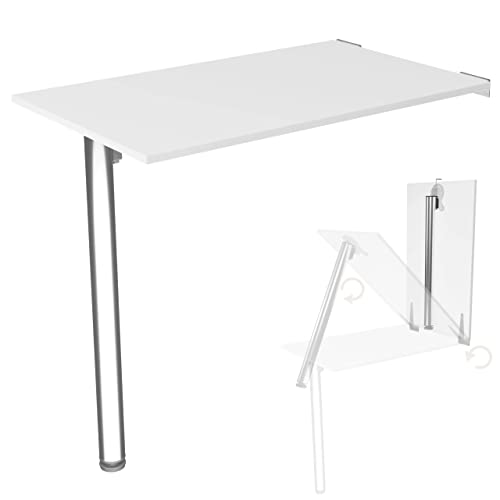 KDR Produktgestaltung Wandklapptisch Schreibtisch Tischplatte 80x50 cm in Weiß Klapptisch Esstisch Küchentisch für die Wand Höhe Tisch 74 cm zur Wandmontage mit Tischbein klappbar