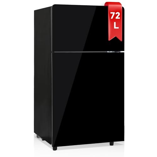 DRIXNO 72L Mini-Kühlschrank, schwarze Glastür, 39dB, 7-stufige Temperaturregelung, LED-Beleuchtung, R600-Kältemittel, Direktkühlung, geeignet für Küche, Wohnzimmer, Wohnmobil und Büro.120kWh/annum