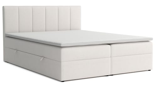 VENASI MÖBEL Boxspringbett mit Bettkästen H2/H3 Matratze und Topper (Beige, 160 x 200 cm) Lisa