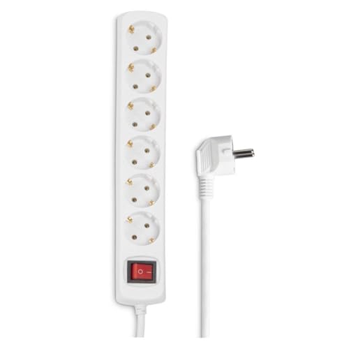 Hama Steckdosenleiste 6-Fach (Mehrfachsteckdose mit Save Energy-Schalter zum Stromsparen, Steckplätze 45 Grad gedreht, Kabel 1,4m, GS geprüft, Mehrfachstecker für Home Office) weiß