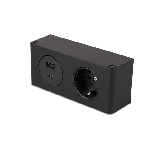 kalb | Powerbox, 230V Steckdose und USB-A/-C Anschluss, 1m Kabel mit EU Stecker, schwarz