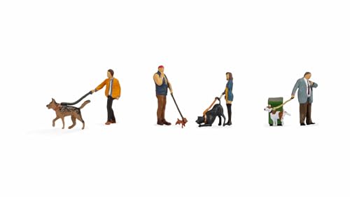 NOCH Figuren-Set „Menschen mit Hunden“, bewegliche Miniaturfiguren und Tiere für Ihre Modellbahnanlage im Maßstab 1:87