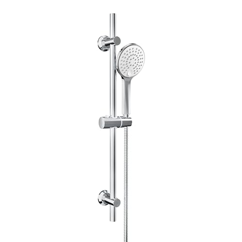 Görbach Duschset Duschbrause mit Schlauch und Halterung, Brausestangeset 0.7m Chrom Duschstange mit Duschkopfhalter und Handbrauseschlauch D12cm