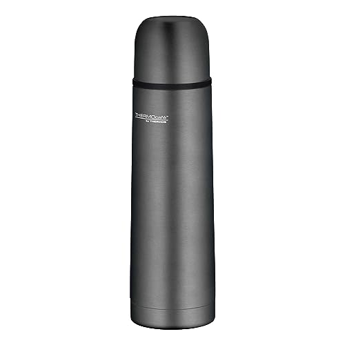 THERMOcafé by THERMOS TC BEVERAGE BOTTLE stone grey mat 0,50l, Thermosflasche mit Becher aus Edelstahl, 12h heiß & 24h kalt, Auslaufsicher, für Schule, Unterwegs & Büro