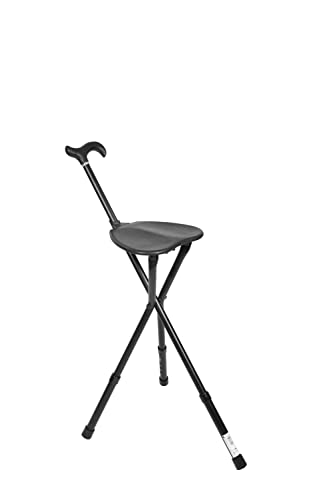 KMINA PRO - Gehstock mit Sitz Höhenverstellbar, Klappsitz, 3 Beinen, Stuhl, Spazierstock
