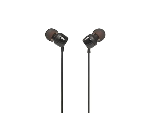 JBL Tune 110 – In-Ear Kopfhörer mit verwicklungsfreiem Flachbandkabel und Mikrofon in Schwarz – Für grenzenlosen Musikgenuss mit der Pure Bass Sound Technologie, 1er Pack