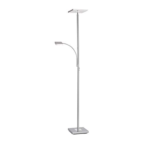 SellTec LED Stehlampe dimmbar, Deckenfluter mit Leselampe, Edelstahl - moderne Stehleuchte, Lesearm verstellbar, Touchdimmer, warmweißes Licht Wohnzimmer, Büro Schlafzimmer