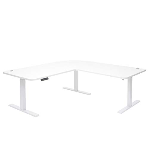 Mendler Eck-Schreibtisch HWC-D40, Computertisch, elektrisch höhenverstellbar 178x178cm 84kg - weiß, weiß
