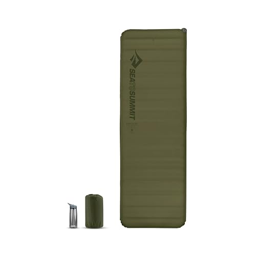 Sea to Summit - Camp Plus Self Inflating Isomatte Rectangle Large - Dicke & warme Schlafmatte - Reparatur-Kit & Pillow Lock-System - 4 Jahreszeiten - Camping - 201 x 64 cm - Green - 1355 g