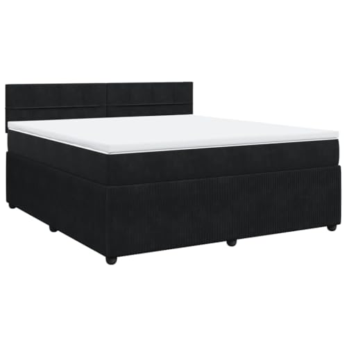 vidaXL Boxspringbett, Doppelbett mit Matratze Matratzenauflage, Bettgestell mit Lattenrost Kopfteil, Polsterbett Bett für Schlafzimmer, Schwarz 180x200cm Samt