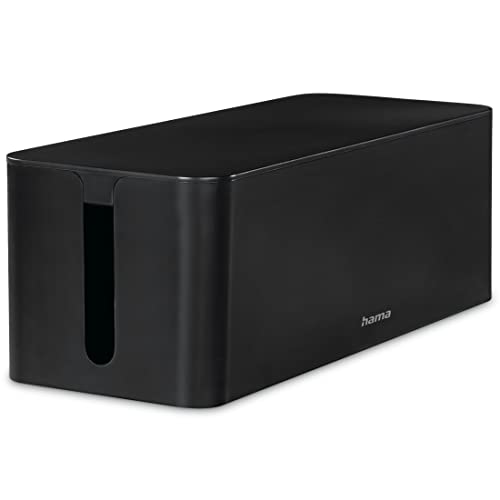 Hama Kabelbox, Maxi (Kabelbox für Steckdosenleiste, einfaches Kabelmanagement, für Büro, Schreibtisch, Zuhause, Aufbewahrung von Ladegeräten, Festplatten etc., mit Gummifüßen) schwarz