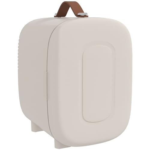 HOMCOM Mini Kühlschrank 4 L Tragbarer Schönheitskühlschrank mit Kühl- und Heizfunktion, Kleiner Kosmetikkühlschrank für Getränke, Kosmetik, Obst, Cremeweiß