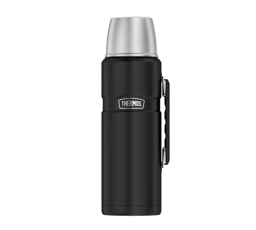 THERMOS STAINLESS KING Thermosflasche schwarz matt 1,20l - Edelstahl, absolut dicht, mit Trinkbecher und Griff, 12h heiß & 24h kalt, spülmaschinenfest, BPA-frei
