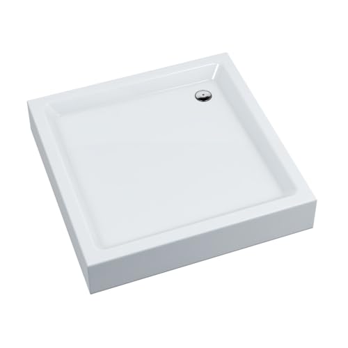 Aquabad Duschwanne NORMA, Maße 90x90cm Quadrat für Duschecke, Duschnische, 3x integrierte Standvorrichtung, Domoplex Siphon, Weißes Sanitäracryl