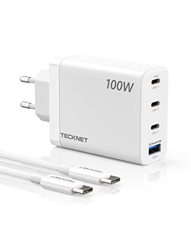 TECKNET USB C Ladegerät 100W, 4-Port Netzteil PD Schnellladegerät PPS mit Kabel für MacBook Pro/Air, iPhone 15 Pro Max/15 Pro/14 Pro/14 Pro Max, iPad Pro, Galaxy S23, S22, Steam Deck usw.