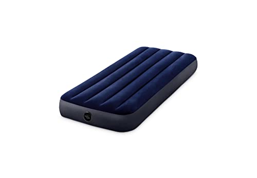 Intex 64756 - Luftmatratze Einzelbett 76 cm Dura-Beam Classic Downy, Aufblasbare Matratze mit Ventil, Geeignet für 1 Person, PVC, Blau, 76x191x25 cm