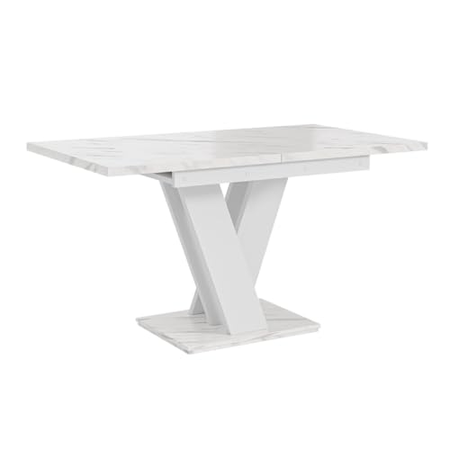 PROROOM FURNITURE - Malvi - Esstisch Ausziehbar auf 160 cm - 120x80x75 cm - Modern - Dinner Table - Esszimmertisch - Tisch für Esszimmer, Wohnzimmer - Ausziehtisch - Bianco Marmor Weiß