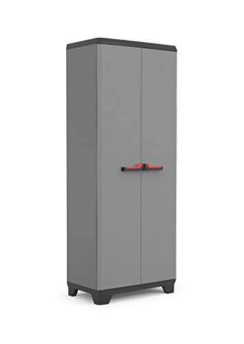 Keter Stilo Kunststoffschrank, hoch, BxTxH: 68x39x173cm, grau/schwarz/rot, inkl. 3 höhenverstellbaren Einlegeböden (max. Tragkraft je 15kg)