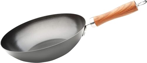 WECOOK! Carbono Wok Induktion 20 cm, Antihaftbeschichtung Titanium QUANTANIUM 3-Schicht Ökologisch PFOA-frei, Carbonstahl, Holzimitatgriff, Geeignet für alle Herdarten, Vitrokeramik, Gas