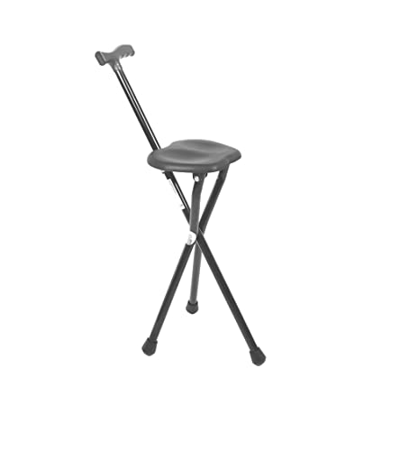 Pepe Mobility Gehstock mit Sitz 87 cm, Nicht Verstellbar, Klappsitz, 3 Beinen, Stuhl Schwarz