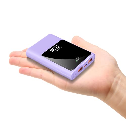 Kleine Powerbank mit 10000mAh Schnelles Aufladen Tragbares 22,5-W-Mini-USB-C-Ladegerät mit Akkupack Kompakte Externe Akkubank für iPhone Beheizte Weste Jacke Schal (Lila)