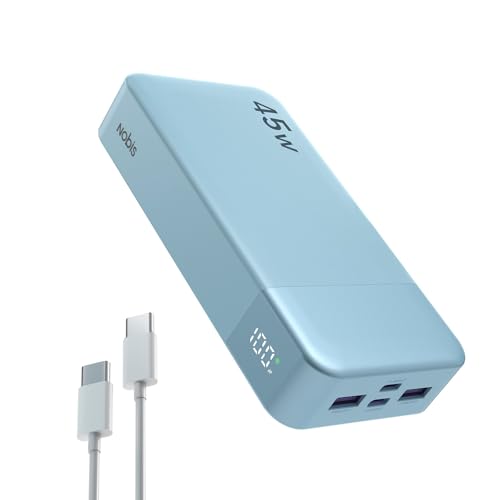 NOBIS Power Bank, Powerbank 20000mAh, 45W Externe Handyakkus Schnellladen, Externer Akku mit C zu C Kabel, Tragbares Ladegerät mit Digitalanzeige für Phone Android Laptop etc(Blau)