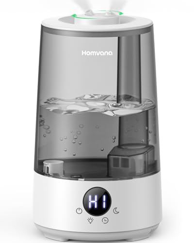 Homvana Luftbefeuchter Schlafzimmer Top-Fill, 3.6L 360°Cool Mist 34H Dauerhaft, Ruhig 16dB (SilentSpary Tech) Klein, Kinderzimmer Baby, BPA Free, Aromadiffusor für Pflanzen 7-Color Night Light