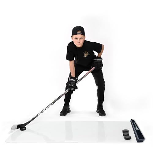 ACE HOCKEY 61 x 121,9 cm synthetisches Eisschießpad mit Puck-Rebounder und doppelseitigem Passer, 8 m² Trainingsmatte für Stickhandling, Passing, Schießen und Ein-Timer-Übungen