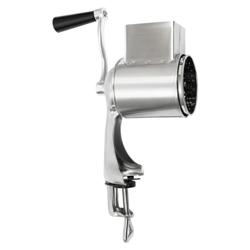 Edelstahl Grater with Crank, Grater Manuelle Kartoffelreibe,2 in 1 Vegetable cutter mit 5 Edelstahl Drums Gemüsereibe Käsereibe für Gemüse, Zwiebeln, Karotten, Nüsse, Silber