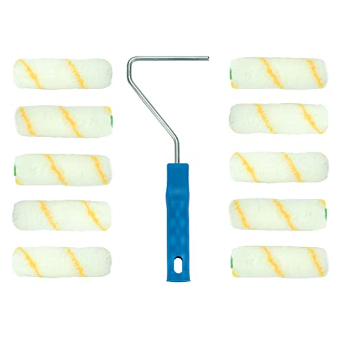 ToolSpace Malerrollen Set 11 cm mit Ergonomischem Farbrollengriff 10 Farbwalzen - Malerset zum Streichen Farbroller Malerwalzen mit Griff 11 Teilig