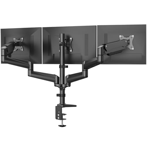 HUANUO Monitor Halterung 3 Monitore für 17-32 Zoll Bildschirme, Bildschirmhalterung 3 Monitore Höhenverstellbar, Monitorarm, Tragen Sie 8 kg pro Arm, Schwarz