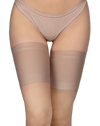 Annes styling Elastische Oberschenkelbänder für Damen, scheuern nicht, verhindern das Reiben der Oberschenkel, aus Satin gefütterter Silikon, Satin Visone L